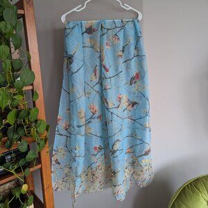 Beautiful light blue floral and bird design scarf